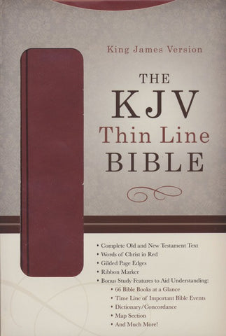 KJV Thinline Bible--soft leather-look, burgundy