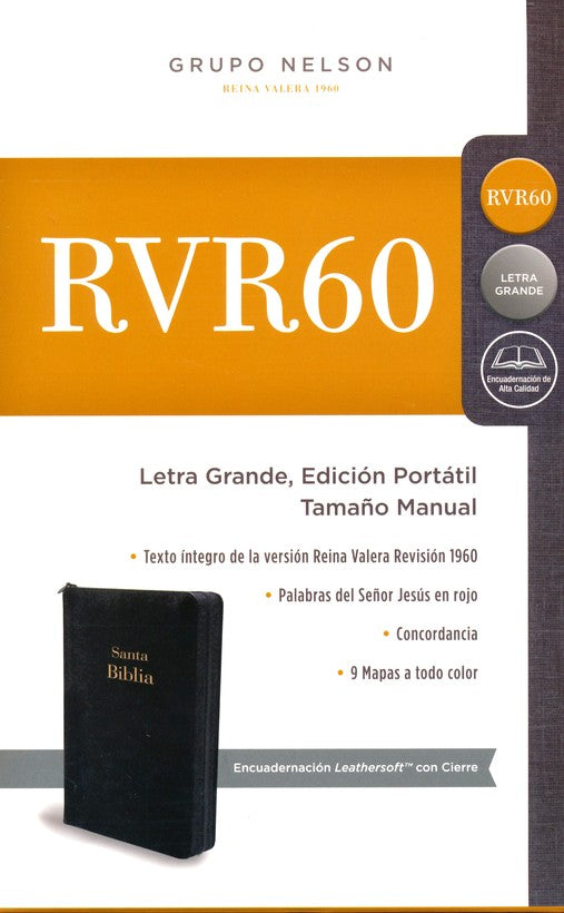 Biblia RVR 1960 Portatil Letra Gde., Piel Imit. Negra, Cremallera